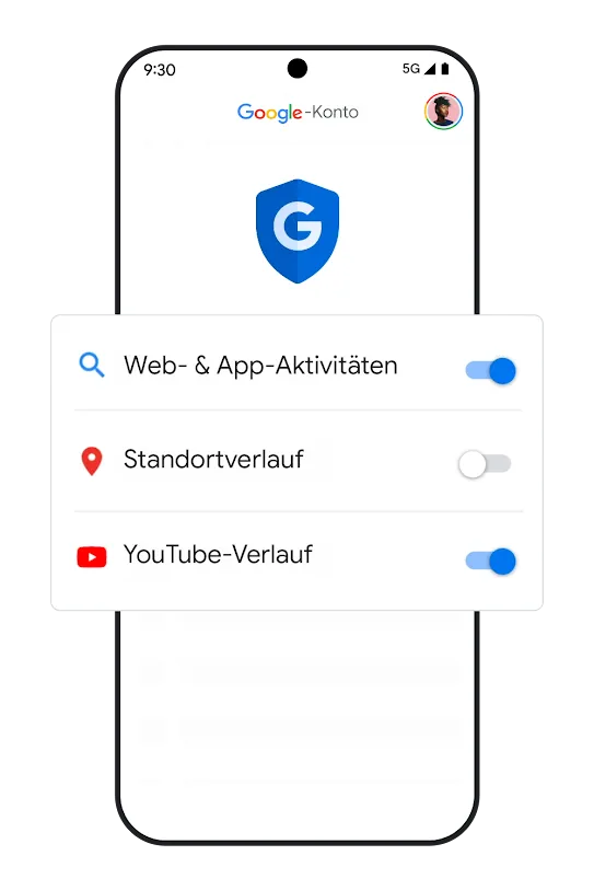 Abbildung eines Smartphones mit Schaltflächen für die Verlaufseinstellungen