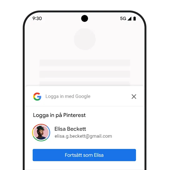 Telefon som visar Googles användargränssnitt för inloggning.