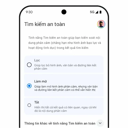 Hình ảnh về tính năng Tìm kiếm an toàn