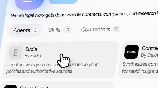 A promotional graphic for a "Legal" software suite that includes several AI agents and tools