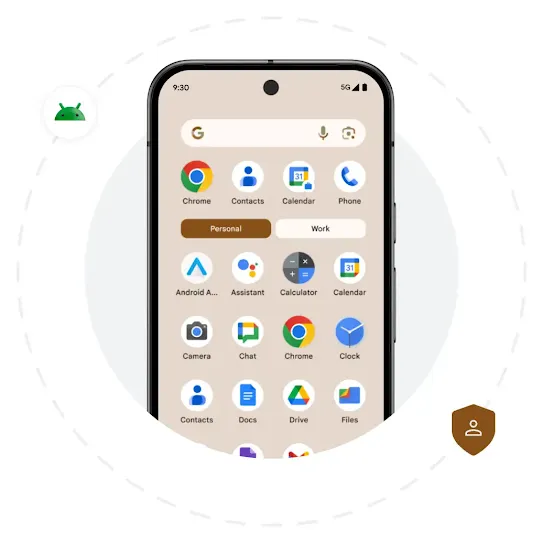 A device screen showcasing work profile feature.