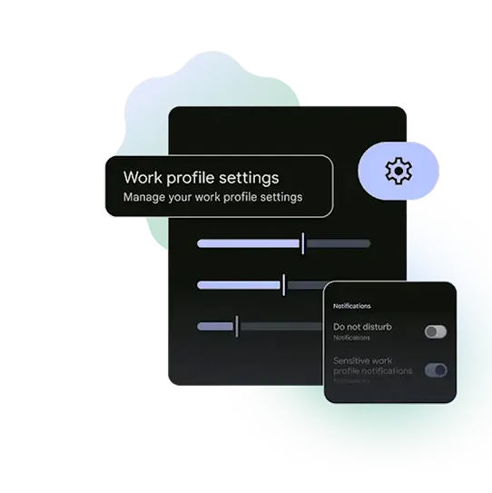 Split view or toggle showing the separation of "Work" and "Personal" apps on one device.