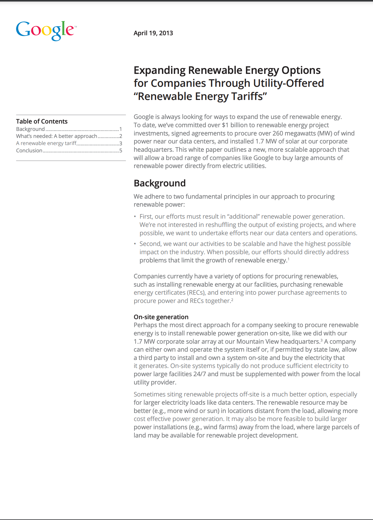 Cover image of a white paper titled: Expanding Renewable Energy Options for Companies Through Utility-Offered Renewable Energy Tariffs
