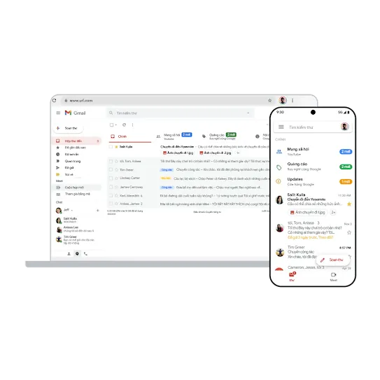 Gmail trên máy tính và thiết bị di động.