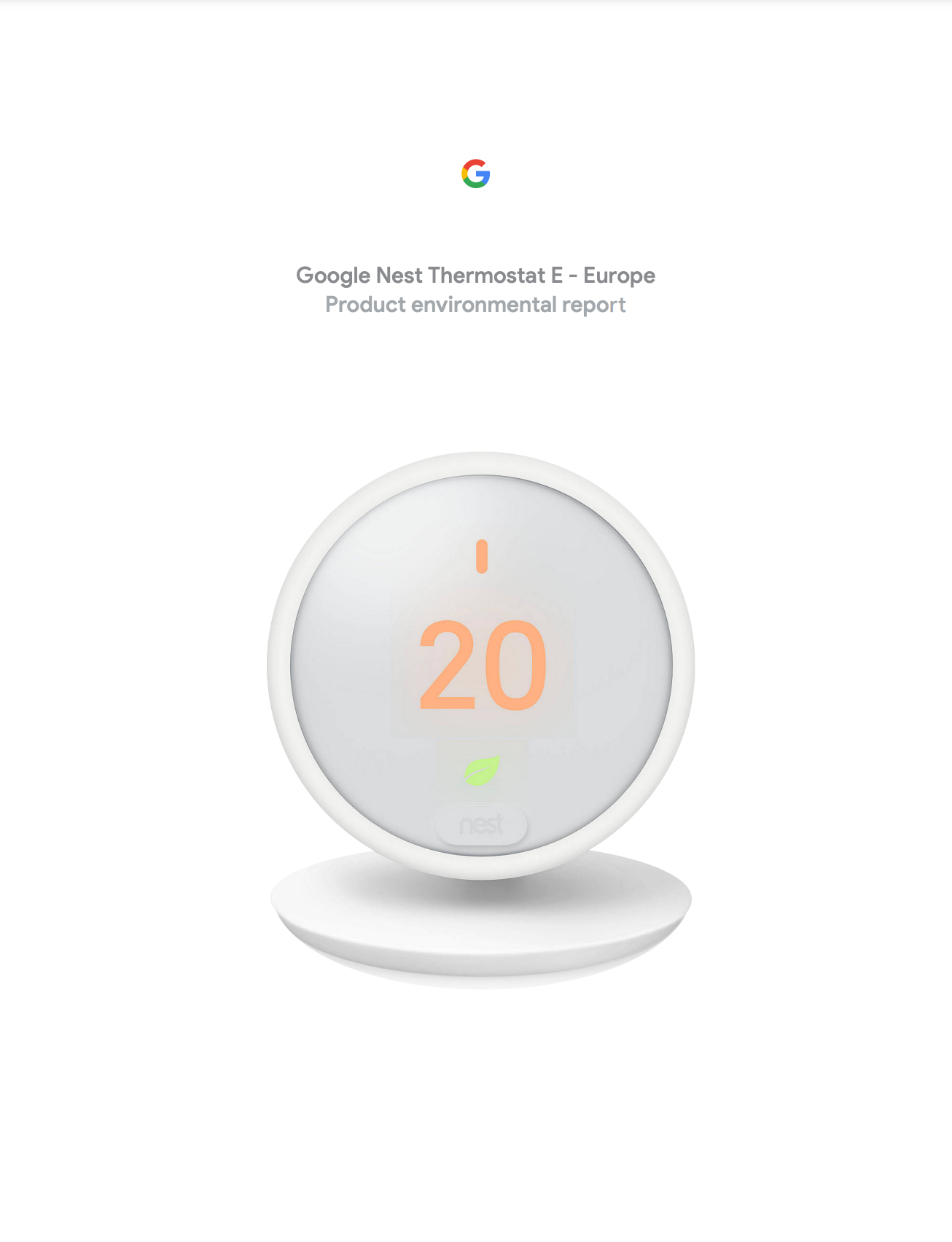 Cover image of the Google Nest Learning Thermostat E-Europe Product Environmental Report