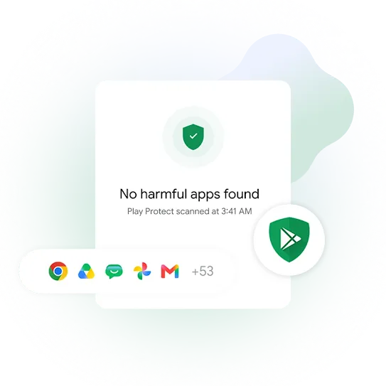 Google Play Protect shield logo or security scanning interface.