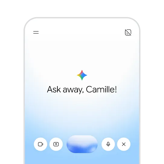 Tapping the Gemini Live icon in the bottom right corner of the Gemini app on an Android phone to chat back and forth with Gemini with your voice, and Gemini is providing visuals alongside its responses.