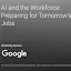 Event title graphic on a dark gray gradient background reading "AI and the Workforce: Preparing for Tomorrow's Jobs" with Google listed as the Presenting Sponsor. Small footer text notes the session was created by Custom Events from WSJ, a unit of The Wall Street Journal advertising department.