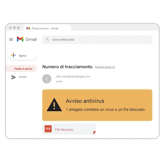 Immagine di un avviso antivirus su Gmail