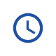 A simple, minimalist blue icon of a round analog clock with hands showing approximately four o'clock, set against a transparent background.