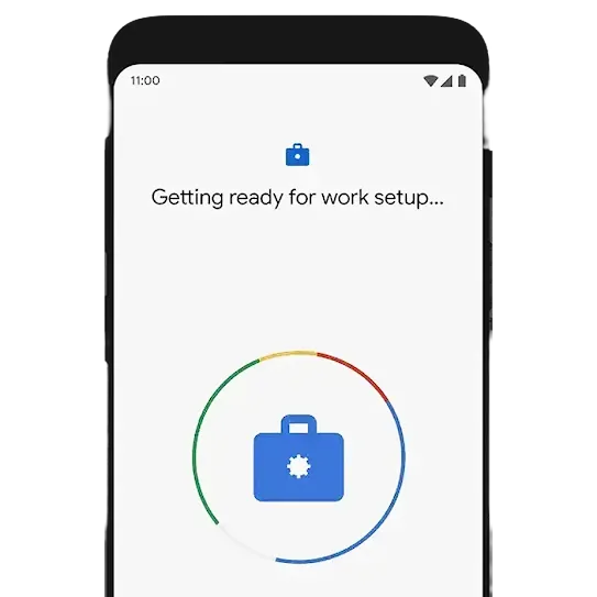 An illustration of Android Enterprise Management, showing work profile set up feature.