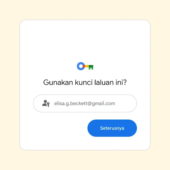 Antara muka pengguna untuk gesaan log masuk bertanya “Gunakan kunci laluan ini?” dan butang Seterusnya.