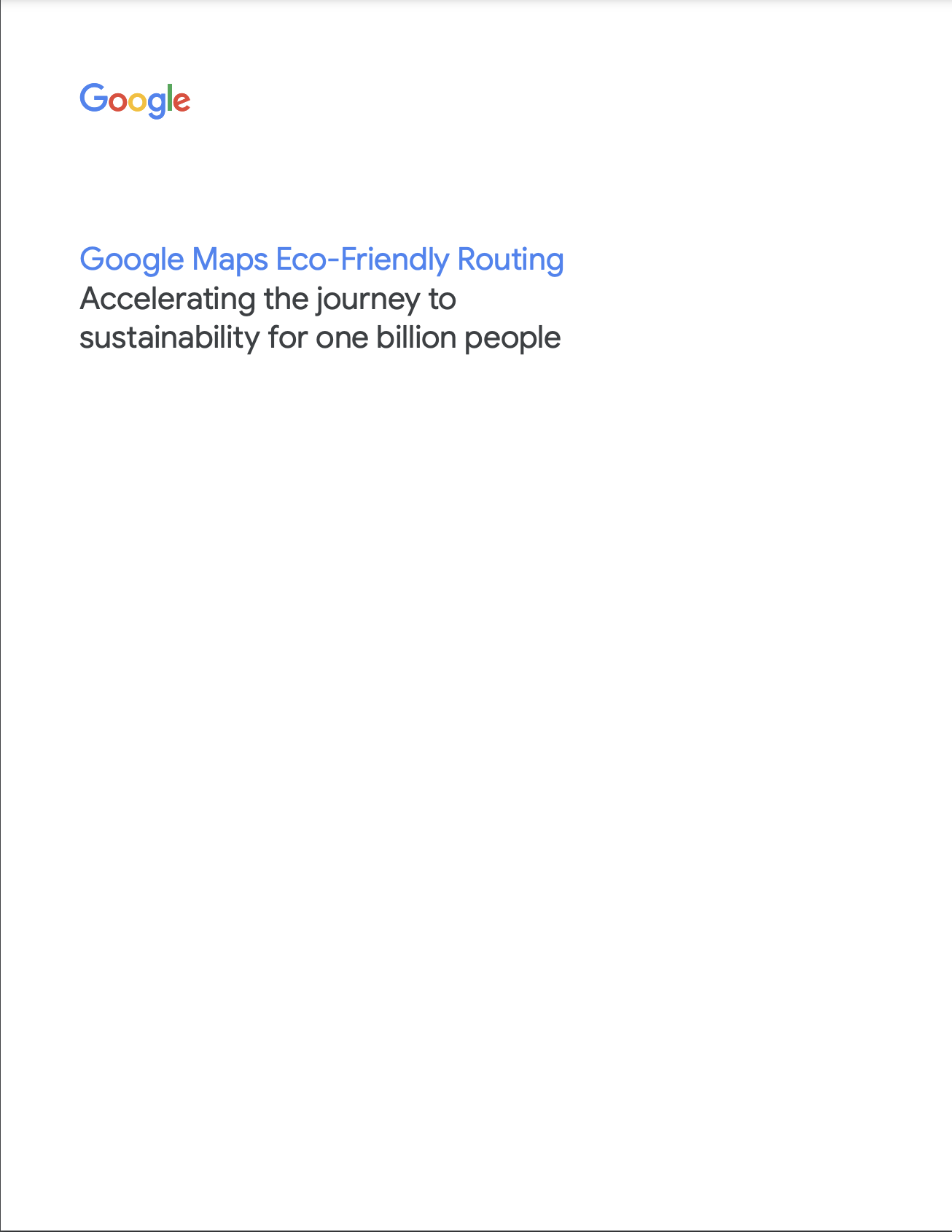 Cover image of a white paper titled: Google Maps Eco-Friendly Routing: How it works