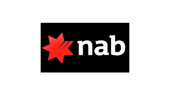 NAB logo with red star on black background