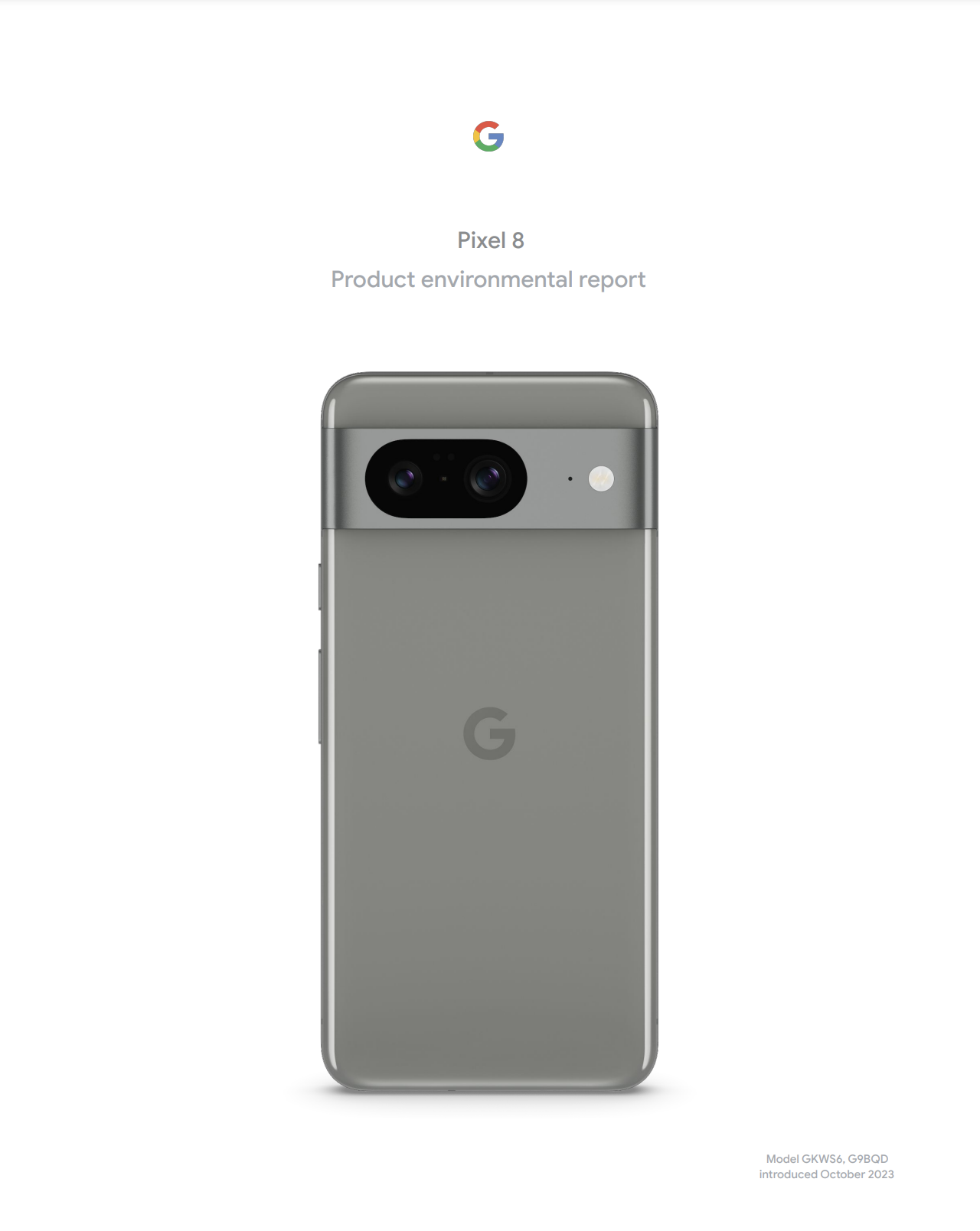 Cover image of the Pixel 8 Product Environmental Report