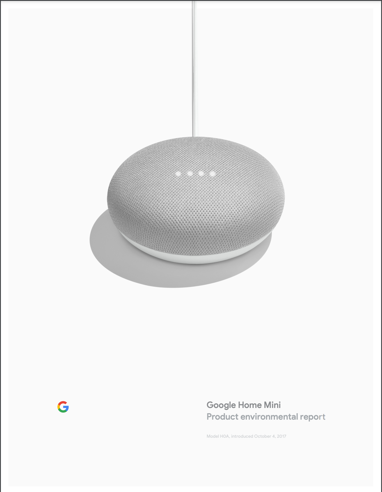 Cover image of the Google Home Mini Product Environmental Report