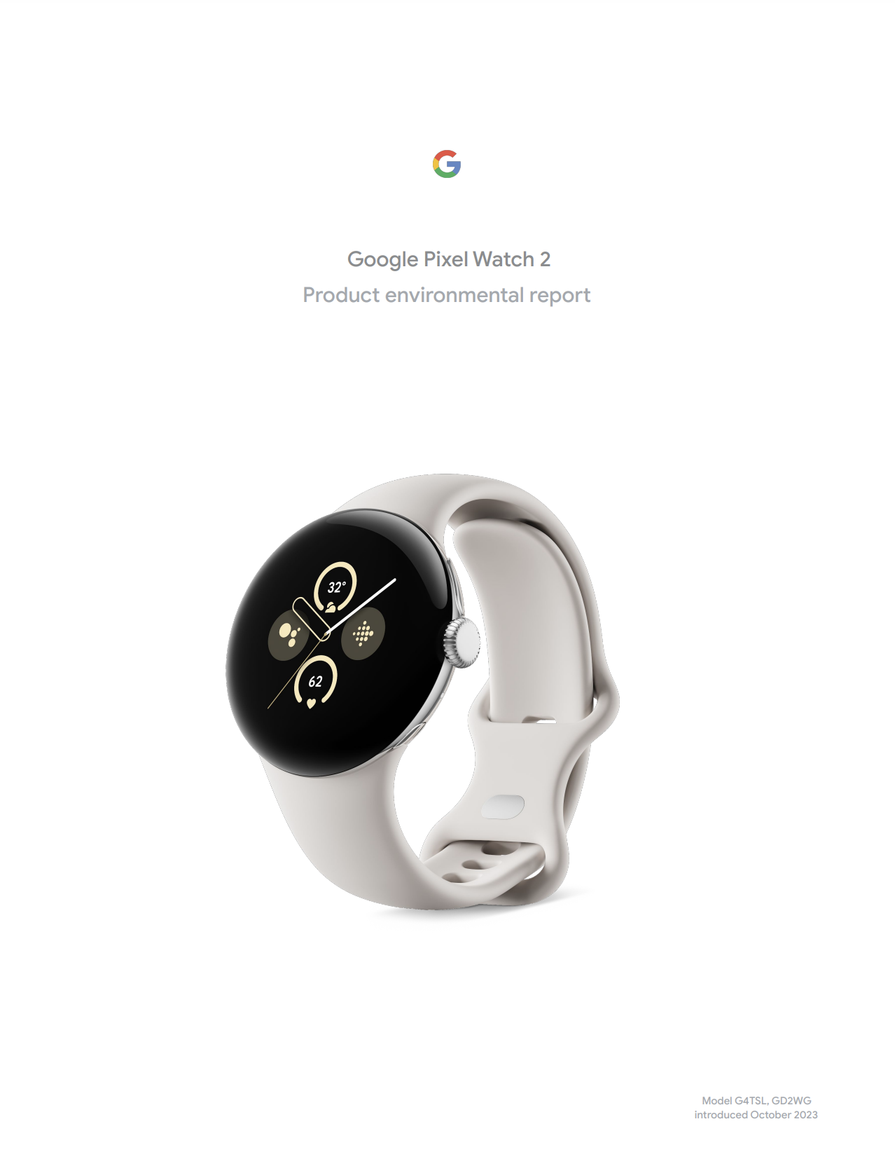 Cover image of the Google Pixel Watch 2 Product Environmental Report