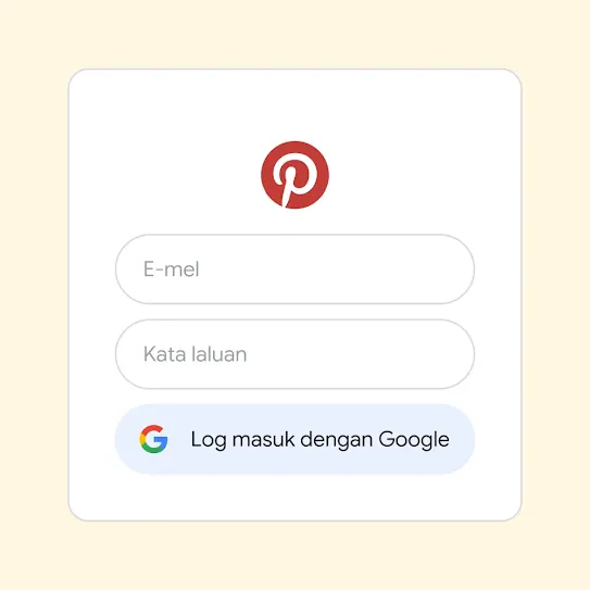 Antara muka pengguna untuk menggunakan Log masuk dengan Google untuk log masuk ke Pinterest.