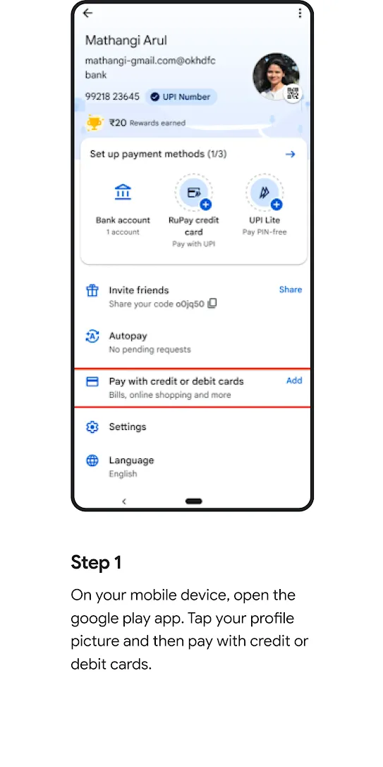 Tap to pay setup process step 1.
