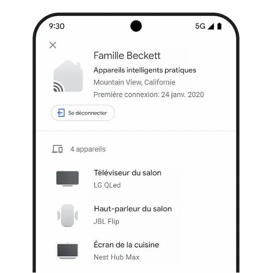 Page d'activité de l'appareil du compte Google