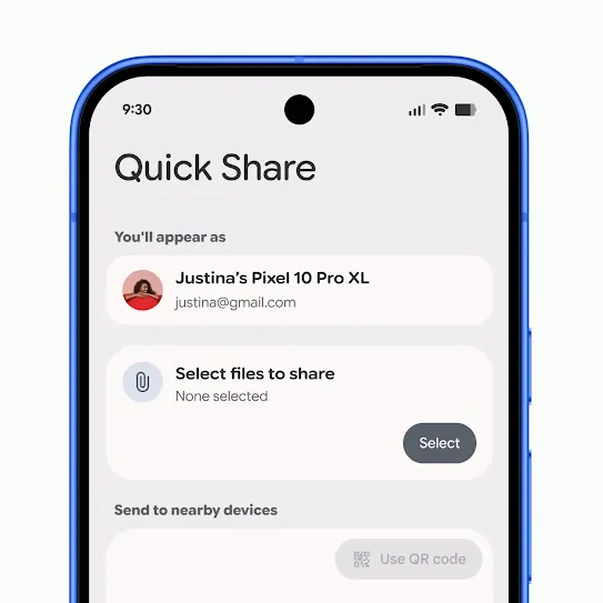 Một đoạn video ngắn cho thấy thao tác chọn tệp trong Chia sẻ nhanh trên một chiếc điện thoại Android.
