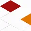 Abstract geometric graphic featuring a dark red diamond and an orange triangle connected by intersecting gray dotted lines on a white background.