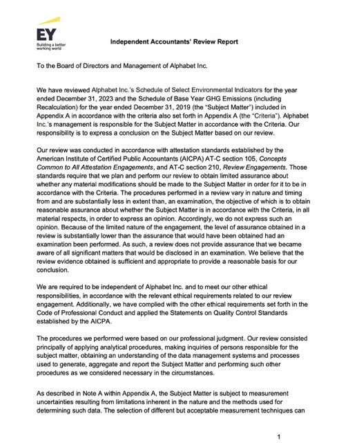 Cover image of Alphabet's 2024 (FY2023) Environmental Indicators Assurance Letter