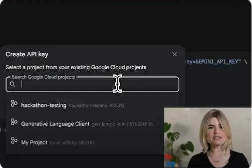 Google Cloud 프로젝트 검색창과 화면 오른쪽에 있는 Paige Bailey의 스크린샷