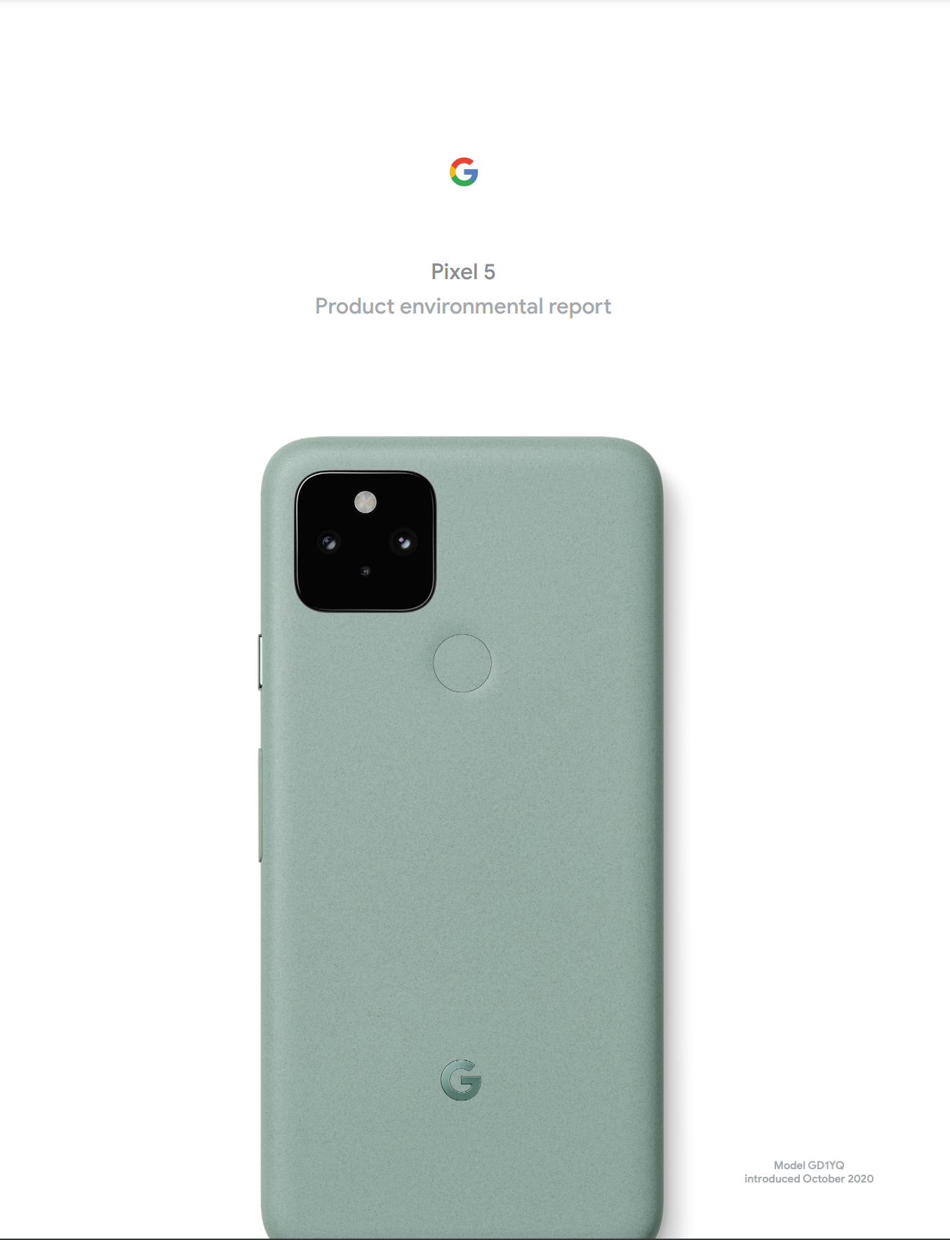 Cover image of the Pixel 5 Product Environmental Report