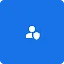 A white silhouette of a person next to a small shield icon, centered on a bright blue square background with rounded corners, symbolizing user account protection.
