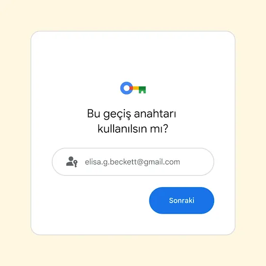 "Bu geçiş anahtarı kullanılsın mı?" sorusunu ve "İleri" düğmesini içeren oturum açma istemi için kullanıcı arayüzü