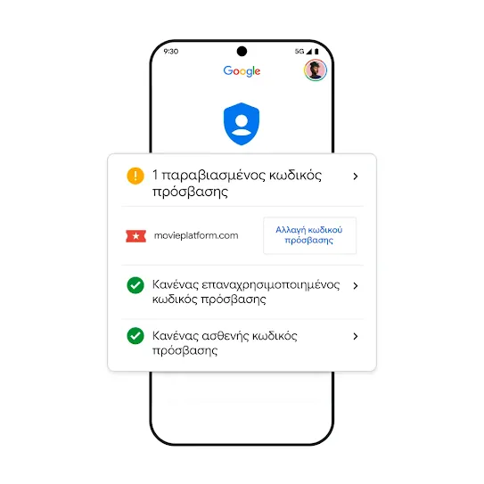 Εικόνα τηλεφώνου Google με αποτελέσματα παραβιασμένου κωδικού πρόσβασης.