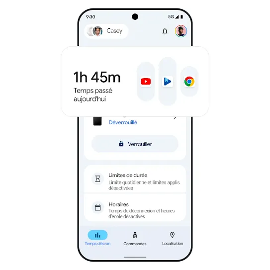 Image d'un téléphone affichant les résultats du temps d'écran. 
