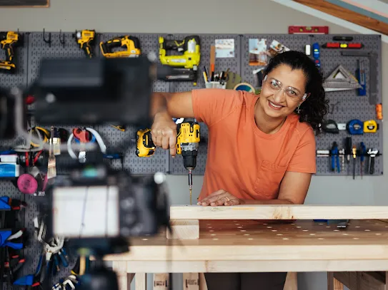 Anika at the workbench.