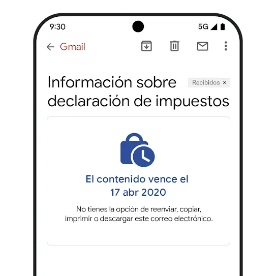 Gráfico de Gmail sobre el vencimiento de los mensajes