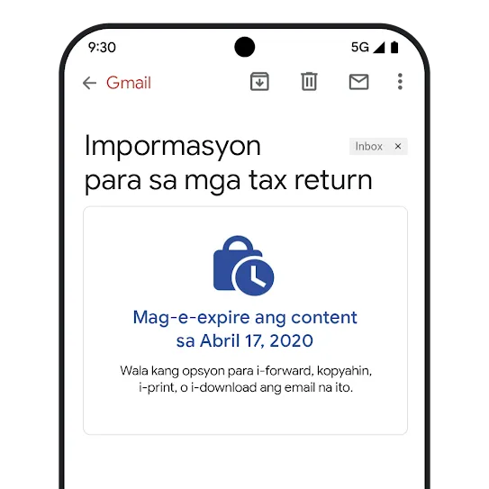 Graphic ng pag-expire ng mensahe sa Gmail