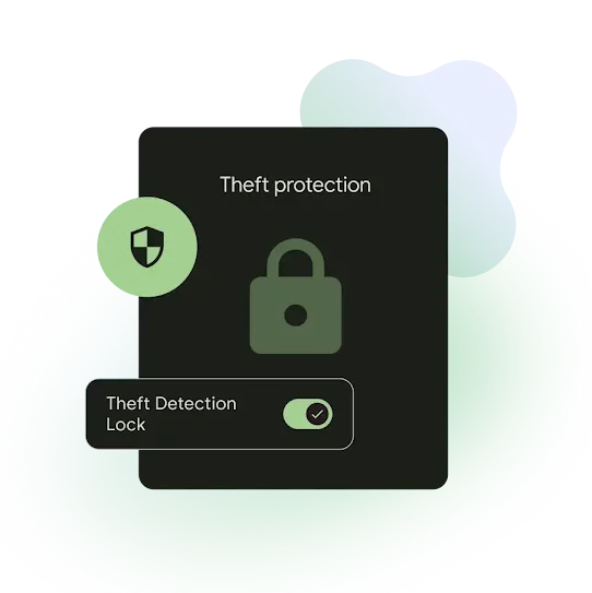 illustration or icon representing the device automatically locking upon detecting theft motion.