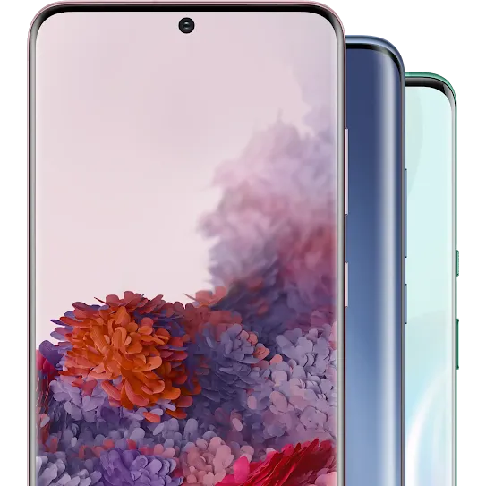 Three Android phones shown overlapping each other.