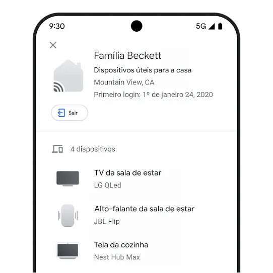 Página de atividade do dispositivo da Conta do Google