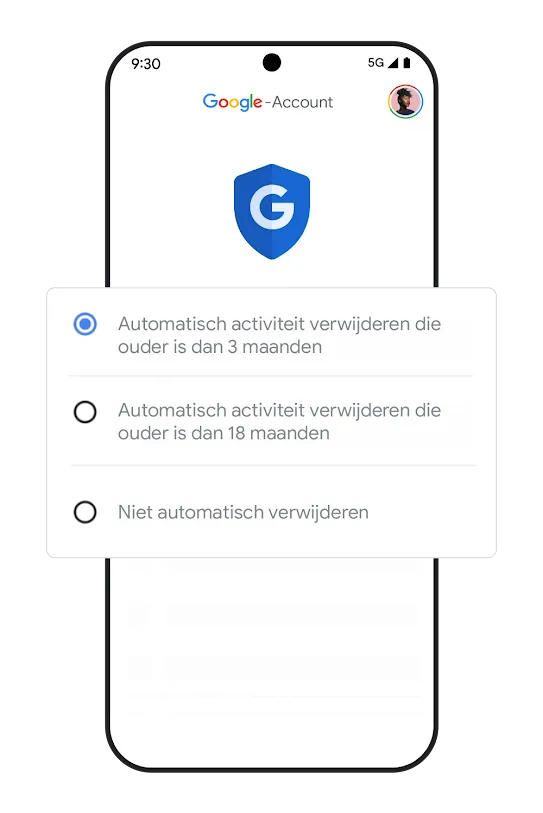 Afbeelding van een telefoon met venster voor instellingen voor automatisch verwijderen.