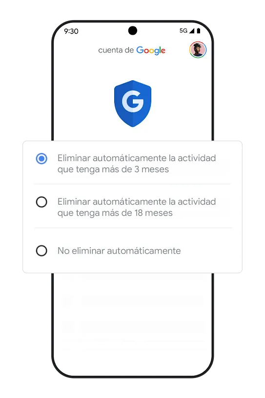 Imagen de un teléfono con la ventana de ajustes de eliminación automática.
