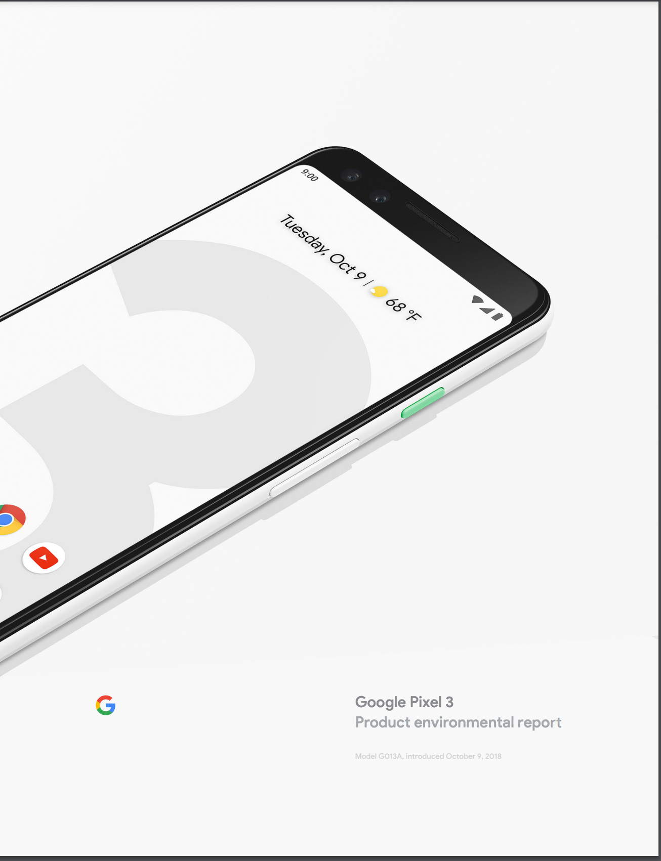 Cover image of the Google Pixel 3 Product Environmental Report