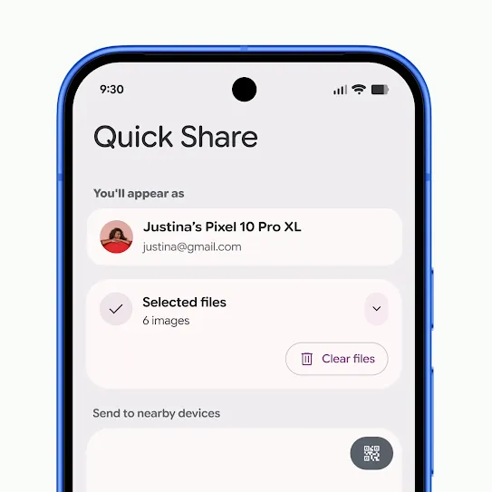 Một đoạn video ngắn cho thấy thao tác chọn một chiếc điện thoại Android khác trên một chiếc điện thoại Android để chia sẻ tệp.