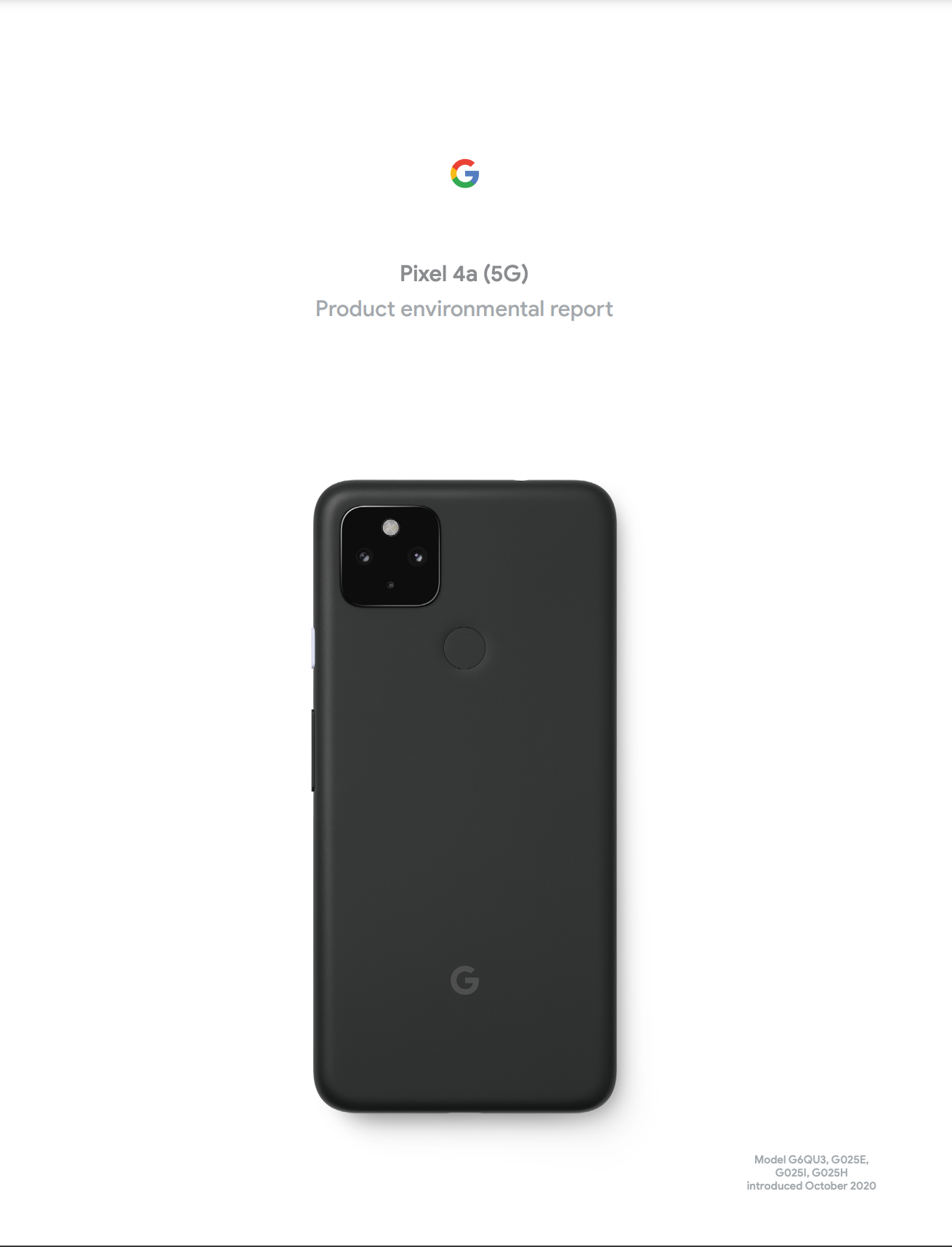 Cover image of the Pixel 4a (5G) Product Environmental Report