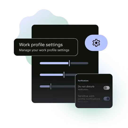 Split view or toggle showing the separation of "Work" and "Personal" apps on one device.