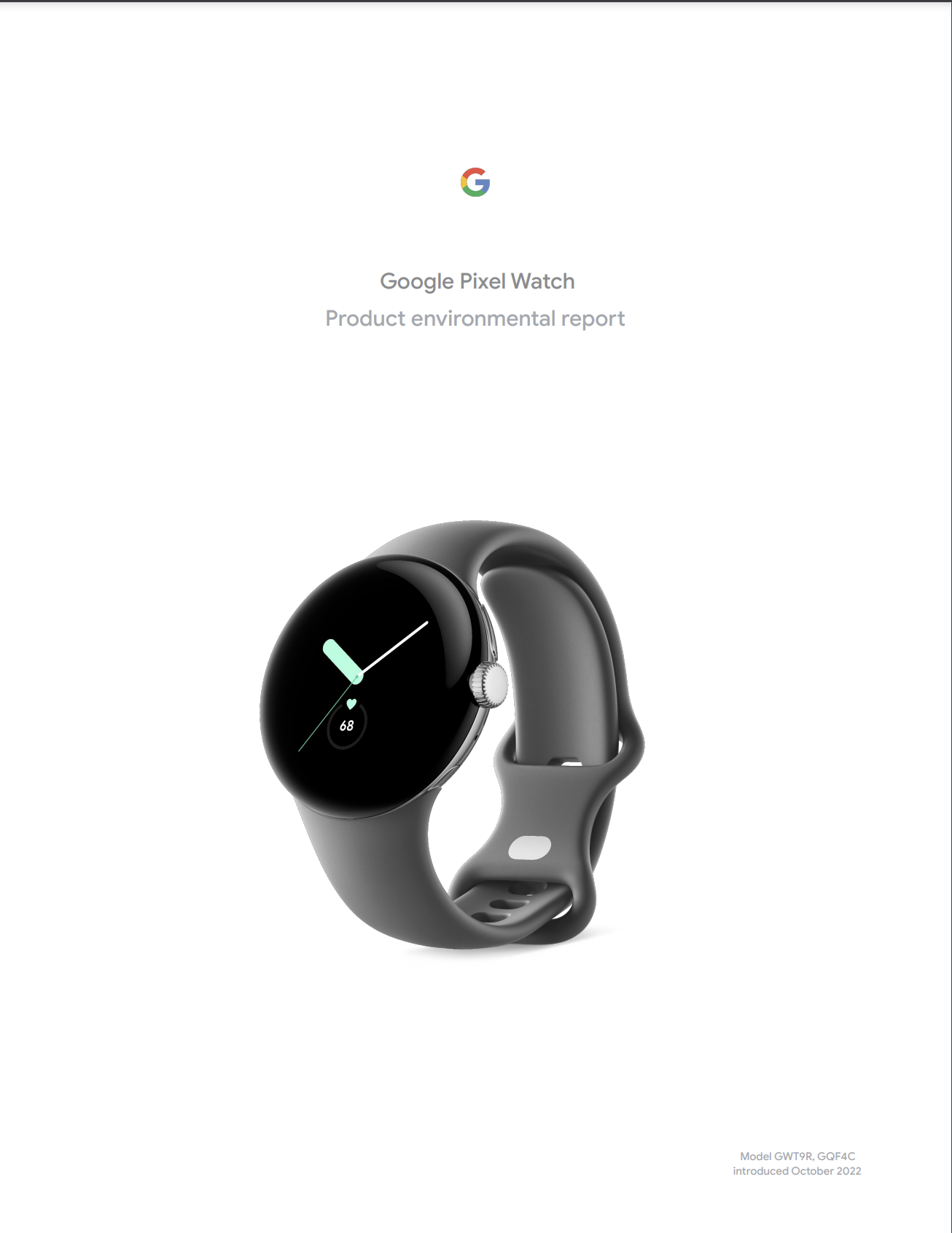 Cover image of the Pixel Watch Product Environmental Report