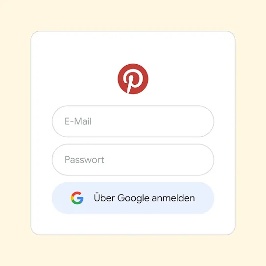 Benutzeroberfläche für die Anmeldung bei Pinterest mit „Über Google anmelden“