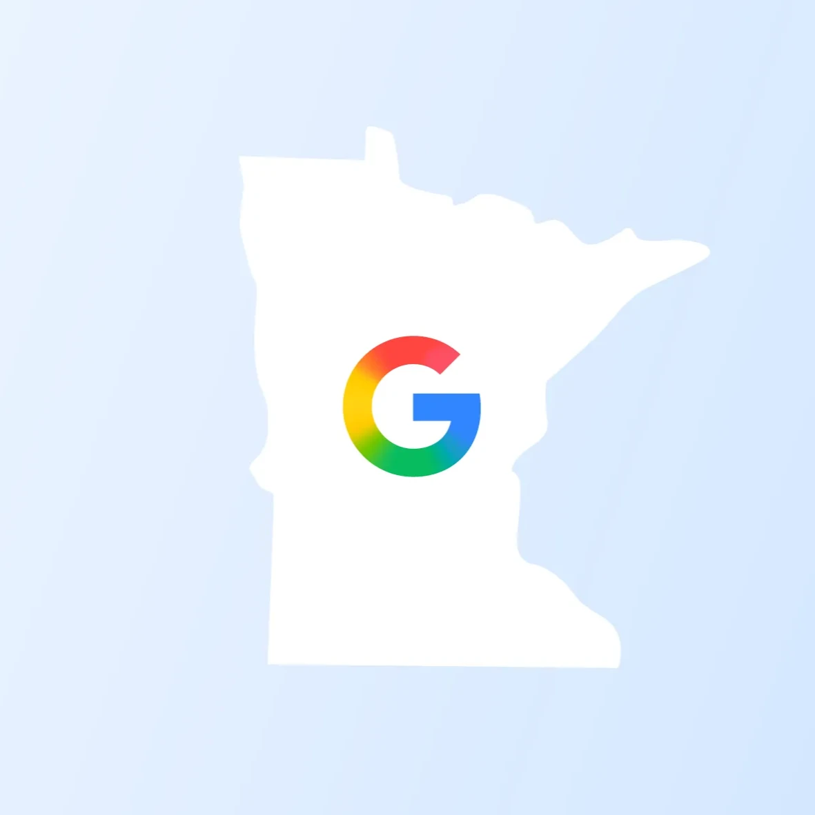 A graphic showing the shape of the state of Minnesota with a Google G in the middle