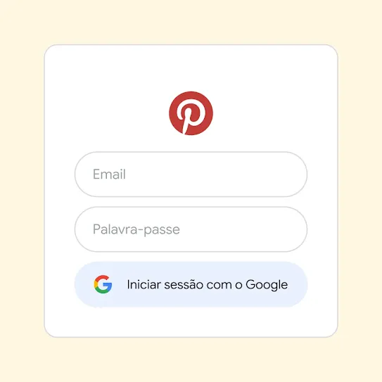 Interface do utilizador para usar a funcionalidade Iniciar sessão com a Google para iniciar sessão no Pinterest.