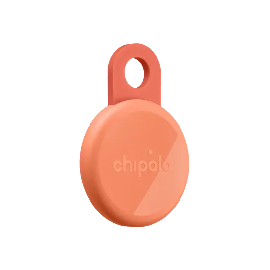 Orange chipolo tracking tag.